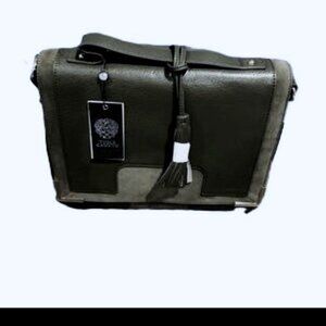 VINCE CAMUTO Hannah Handel/Strap Black Leather & Suede Messenger Bag NWT $328